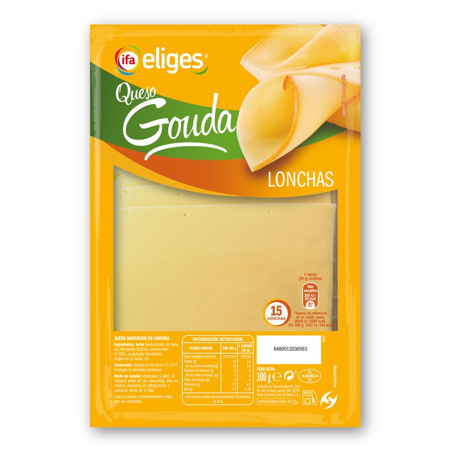 Queso gouda IFA ELIGES 15 lonchas 300 G