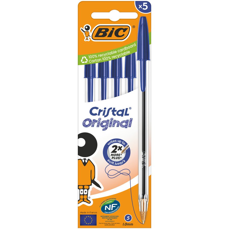 Bolígrafo BIC cristal azul  bolsa 5 unidades
