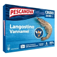 Langostino vannamei crudo congelado PESCANOVA Rodolfos 24/40 estuche 800 g pn.
