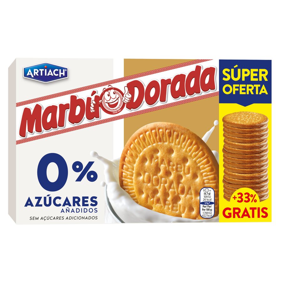 Galletas MARBU Dorada 0% azucares caja 300 g + 33% gratis