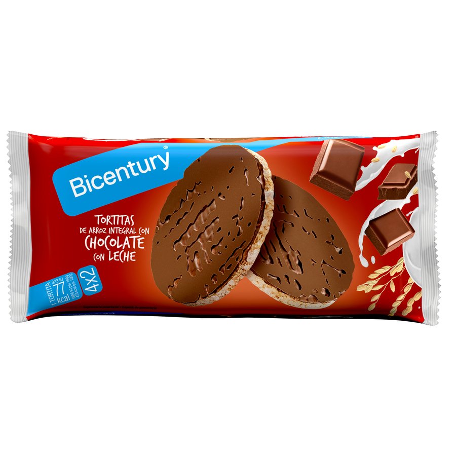 Tortitas de arroz integral BICENTURY chocolate-leche 4x2 130 g