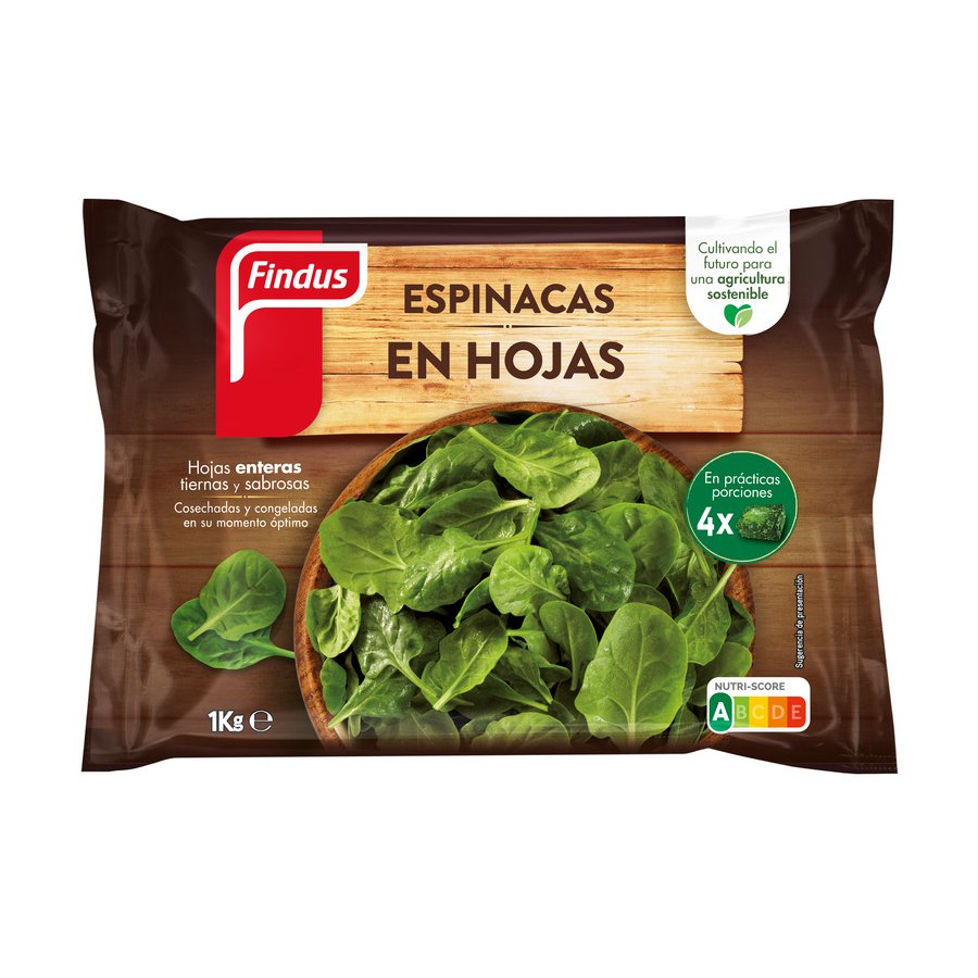 Espinacas en hojas congeladas FINDUS estuche 1 kg