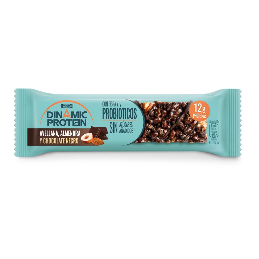 Barrita PASCUAL Dinamic Protein avellana/almendra y chocolate negro 55 g