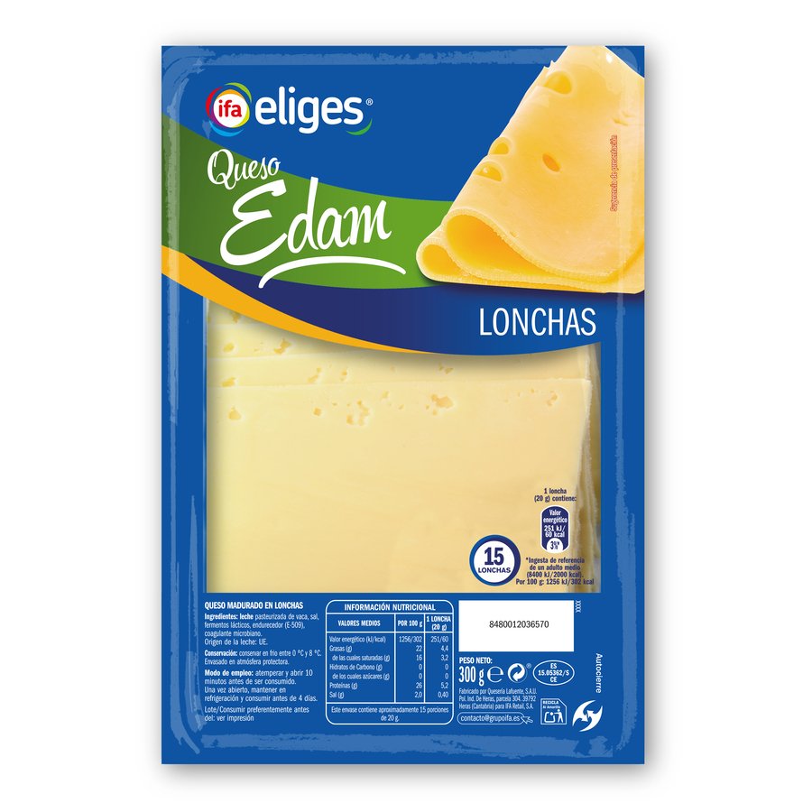 Queso edam IFA ELIGES 15 lonchas 300 G