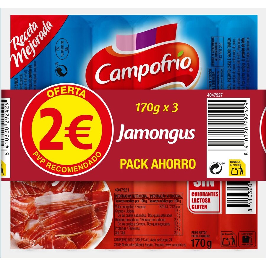 Salchichas CAMPOFRIO Jamongus pack 3x170 g