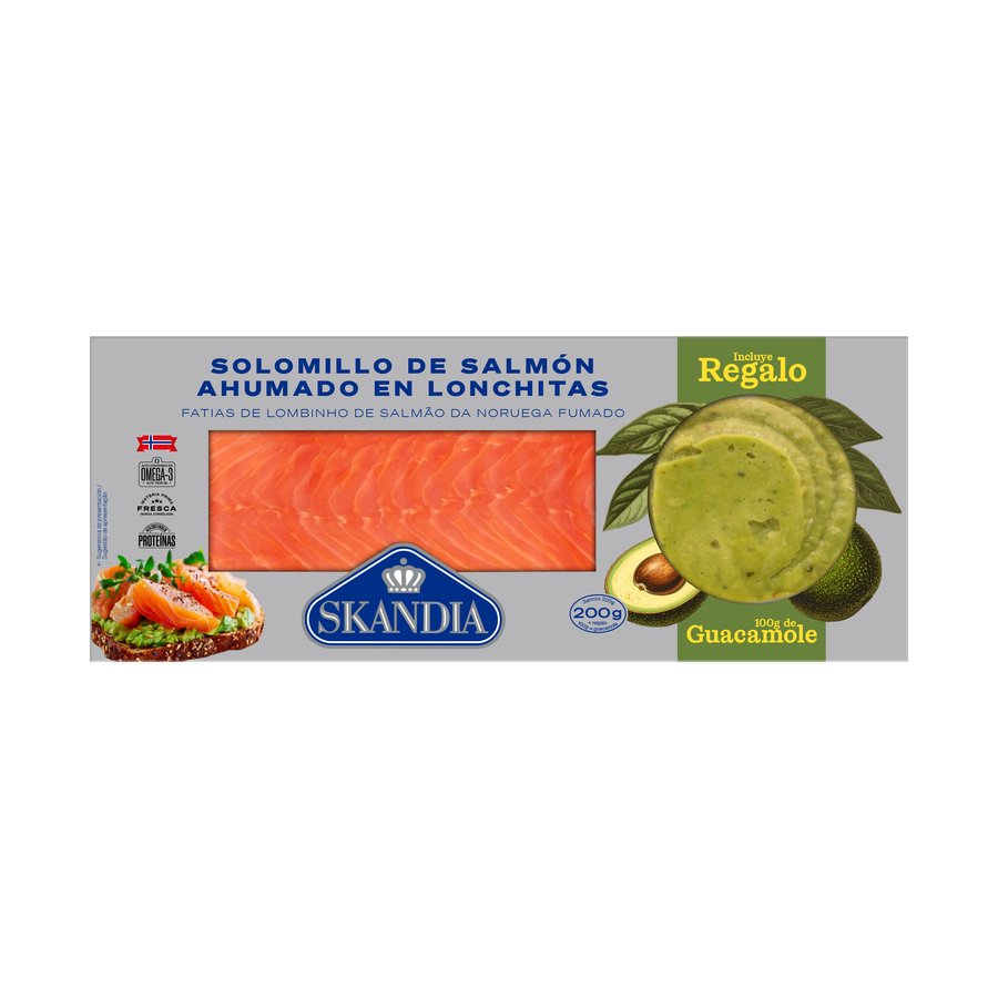 Solomillo de salmón ahumado SKANDIA lonchas 200 g + regalo guacamole