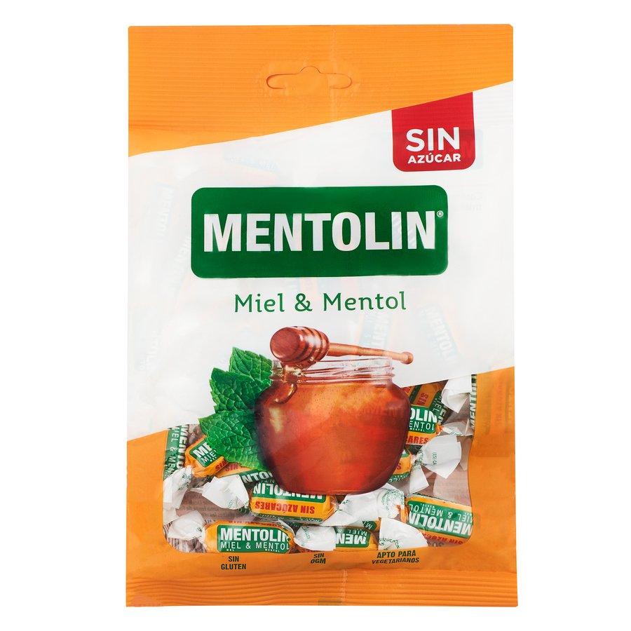 Caramelos MENTOLIN miel y mentol sin azúcar bolsa 100 g