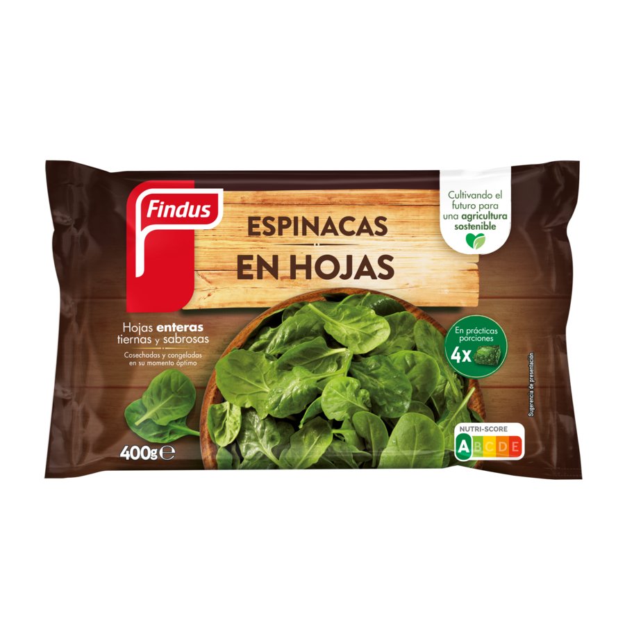 Espinacas en hojas congeladas FINDUS estuche 400 g pn.