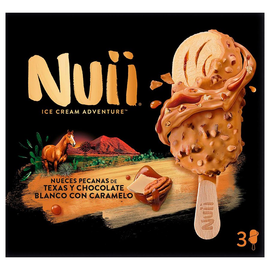 Helado bombón NUII nueces pecanas chocolate blanco caramelo 3 unidades 198 g