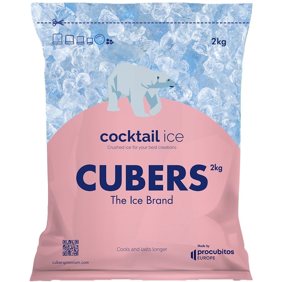 Hielo picado para cocktail CUBERS bolsa 2 kg pn.