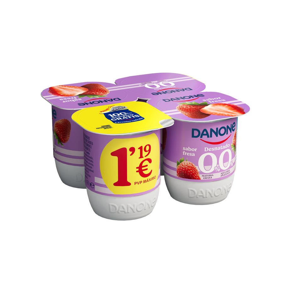 Leche fermentada desnatada DANONE fresa pack 4x120 g