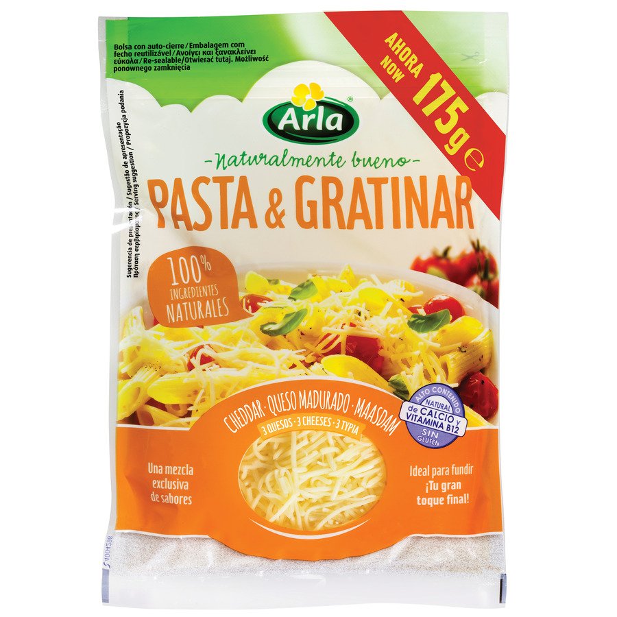 Queso rallado 3 Quesos ARLA Especial Pasta y Gratinar bolsa 175 g