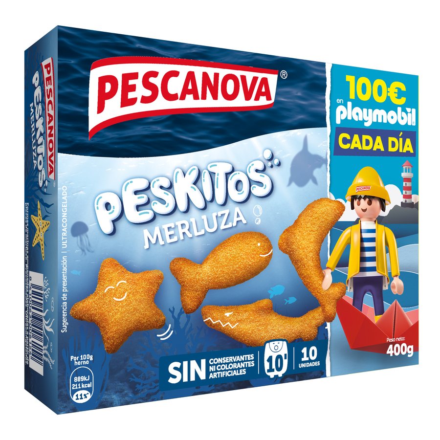 Peskitos de merluza congelados PESCANOVA estuche 400 g