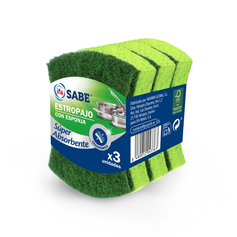 Estropajo con esponja IFA SABE 3 unidades