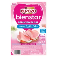 Jamón cocido extra ELPOZO Bienstar bajo en grasa reducido en sal lonchas 65 g