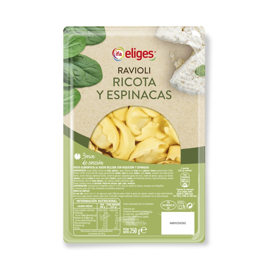 Ravioli ricota y espinacas IFA ELIGES 250 g