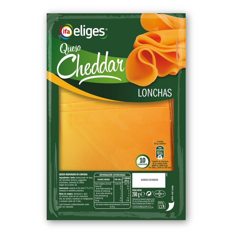Queso cheddar IFA ELIGES 10 lonchas 200 G