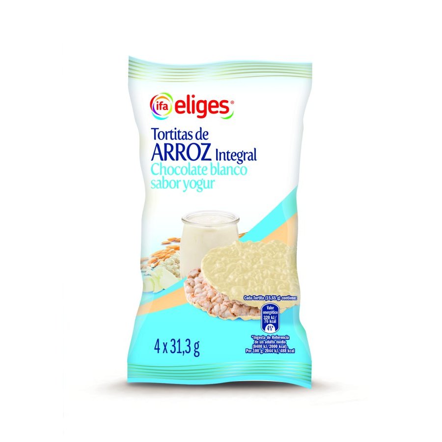 Tortitas de arroz integral IFA ELIGES chocolate blanco sabor yogur 4X31,3 g