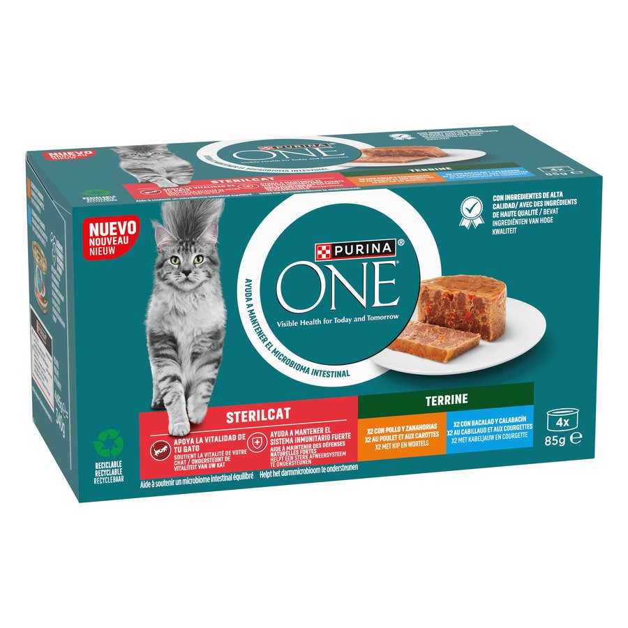 Alimento gato esterilizado PURINA ONE pollo-bacalao 4x85 g