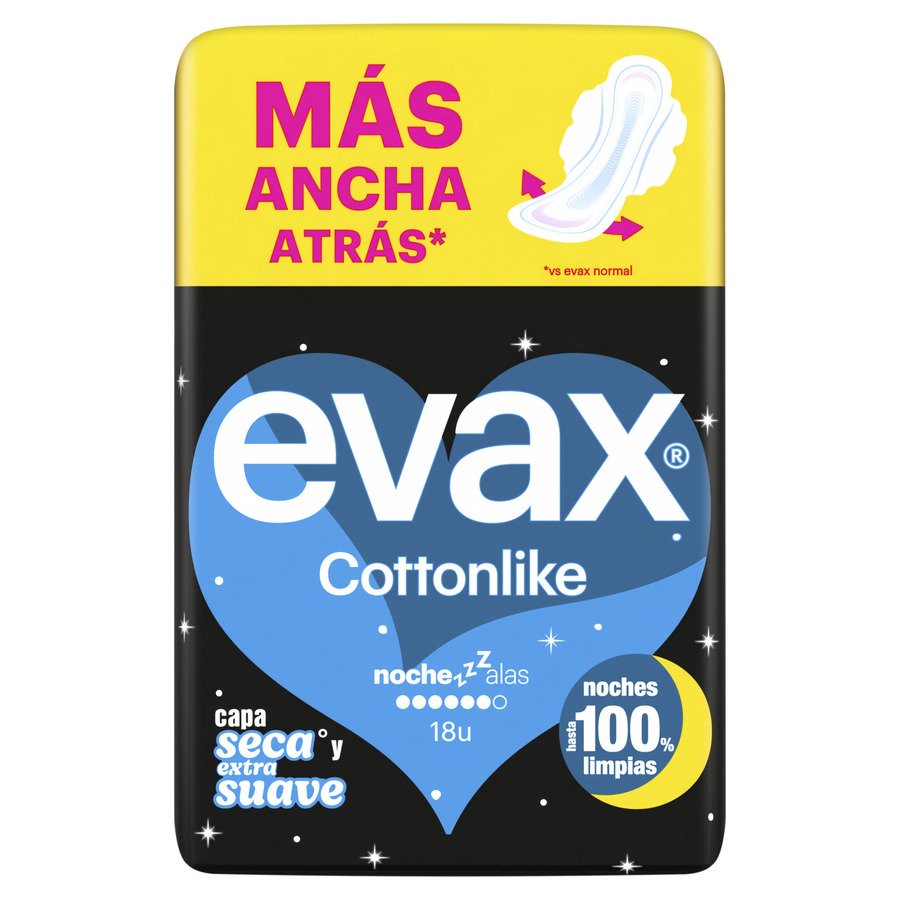 Compresas EVAX cottonlike noche con alas 18 unidades
