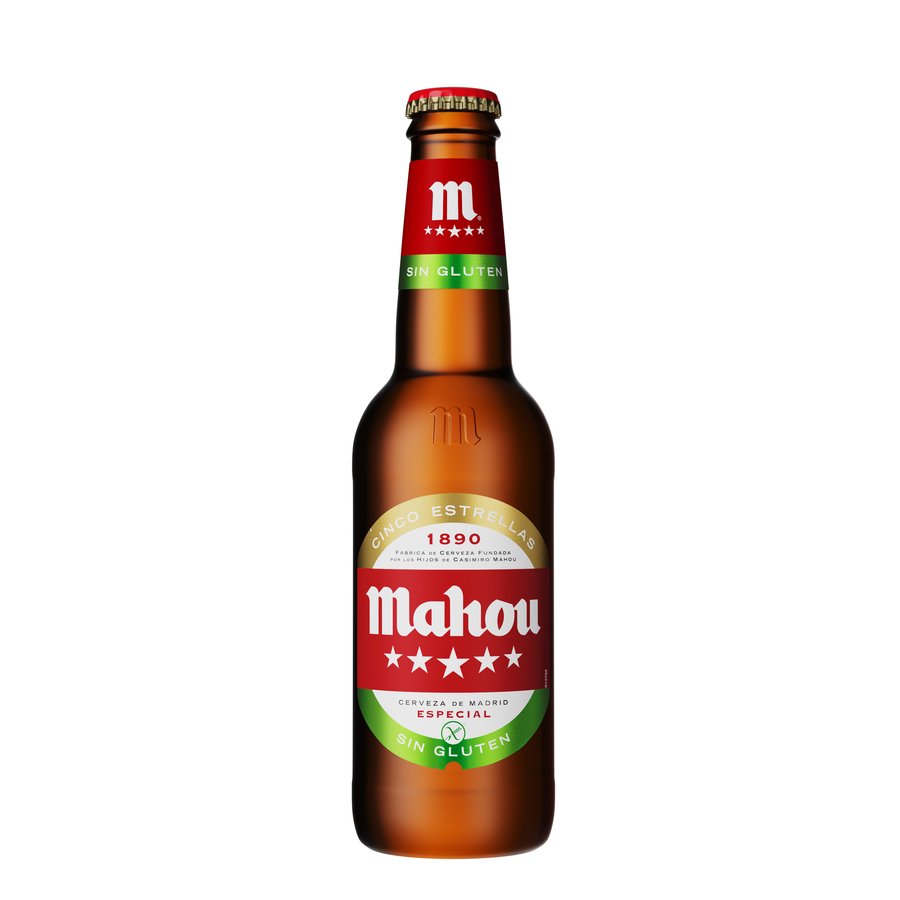 Cerveza MAHOU 5 estrellas sin gluten botella 33 cl