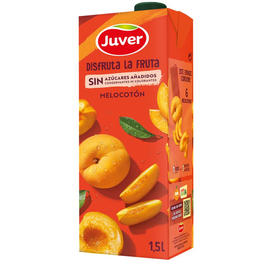 Néctar melocotón JUVER Disfruta sin azúcar añadido 1,5 l