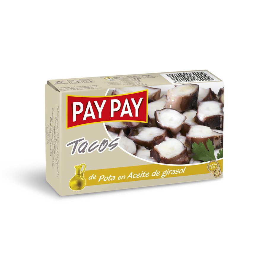 Tacos de pota PAY-PAY en aceite de girasol 115 g pn.