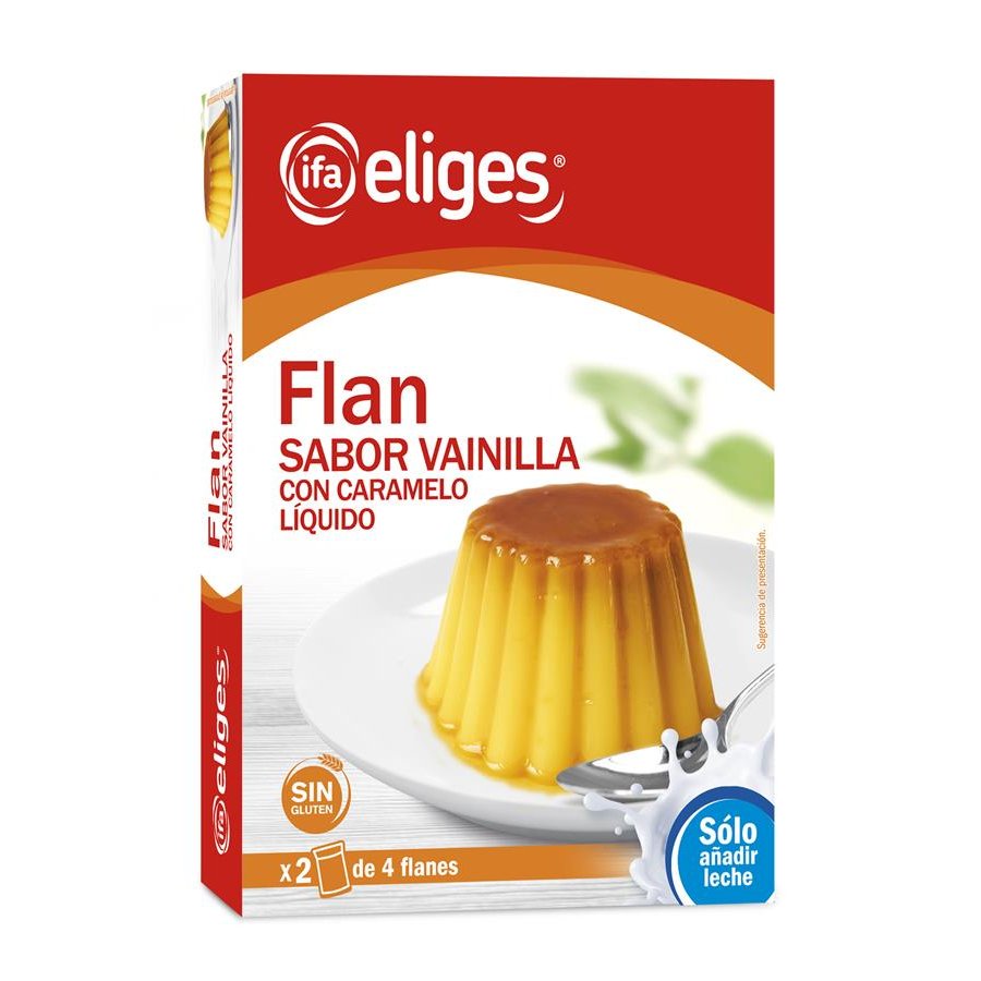 Flan vainilla con caramelo líquido 2 sobres IFA ELIGES sin gluten 186 g