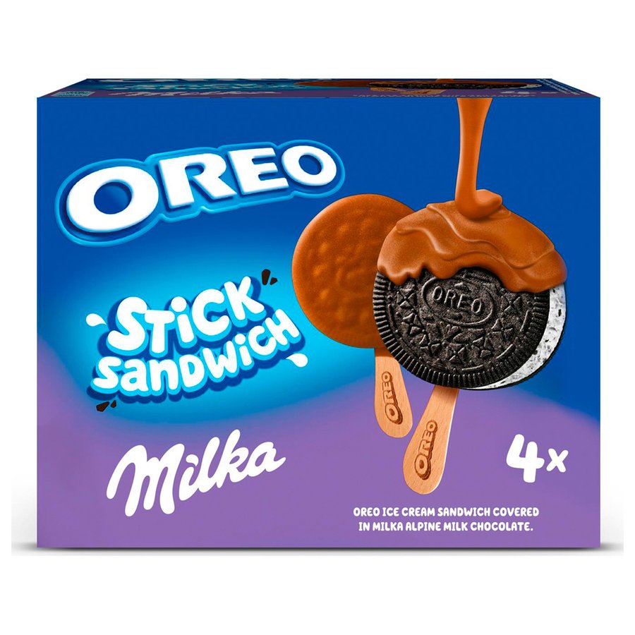 Helado stick sandwich OREO MILKA 4 unidades 204 g