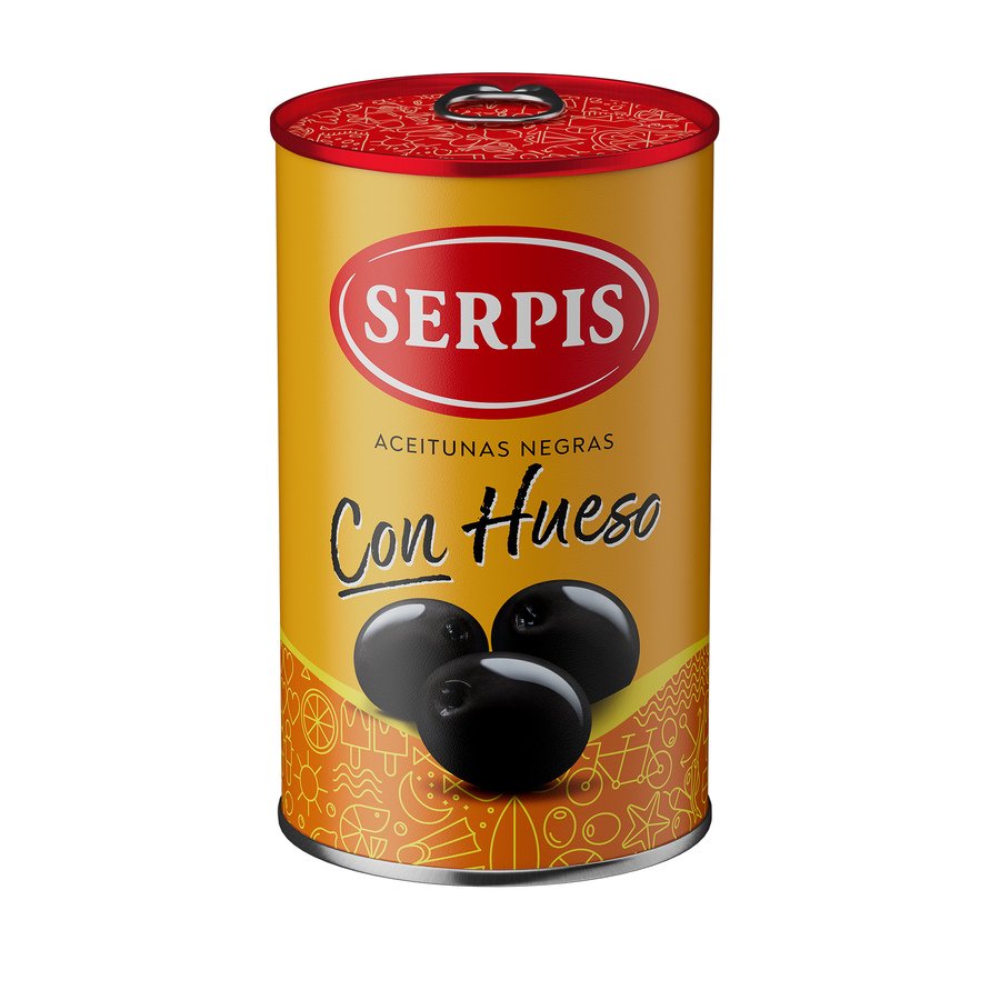 Aceituna negra SERPIS con hueso cacereña 160 g pne.
