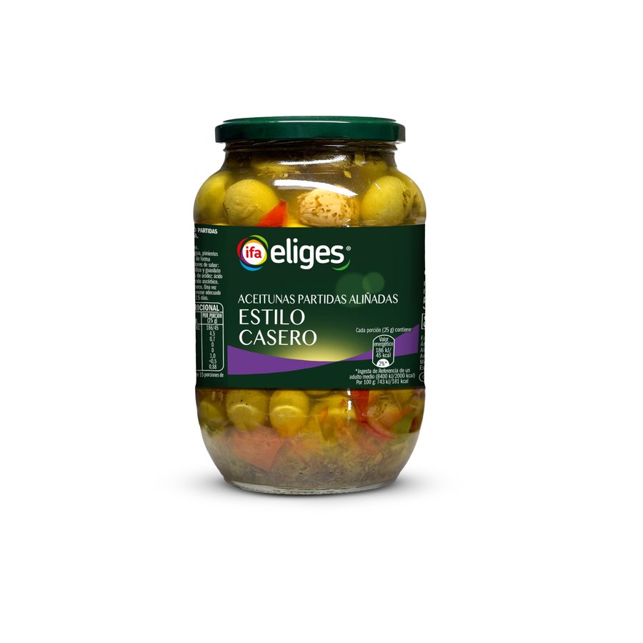 Aceituna aliñada IFA ELIGES estilo casero partida frasco 500 g pne