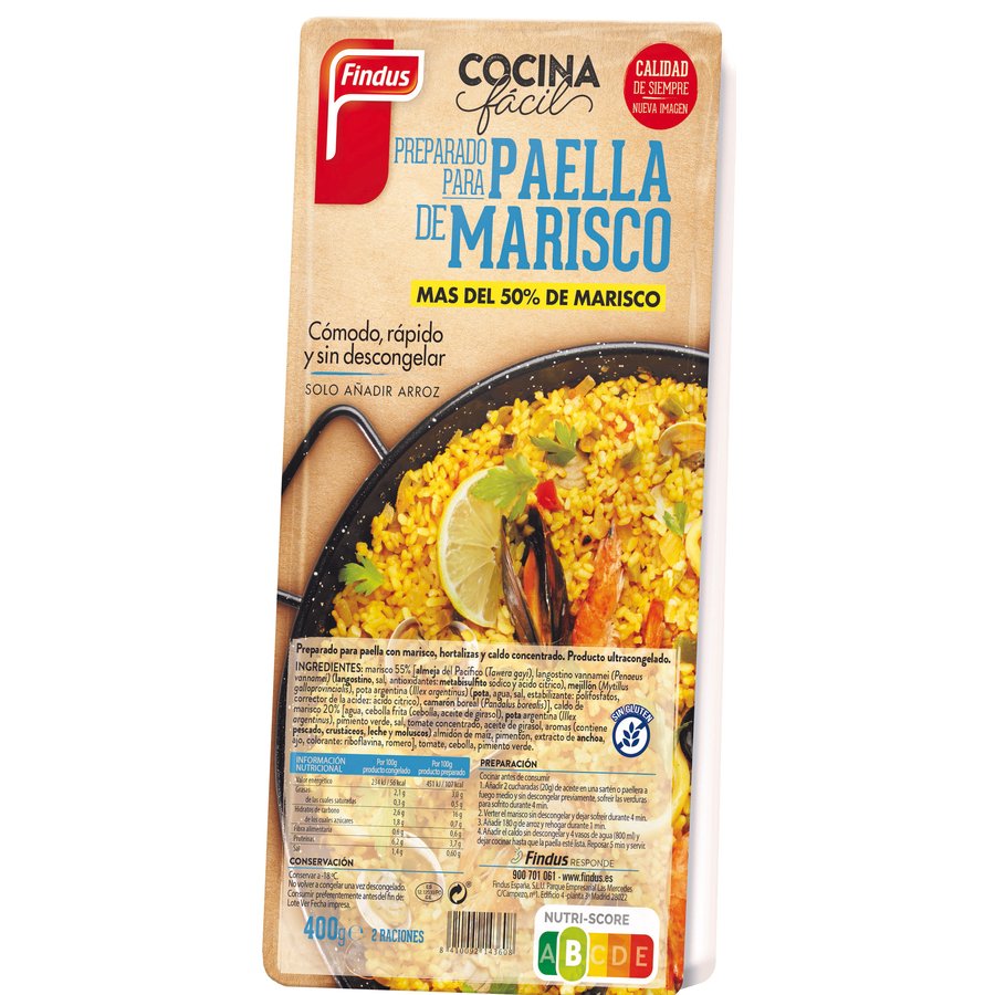 Preparado paella marisco congelado FINDUS con caldo 400 g