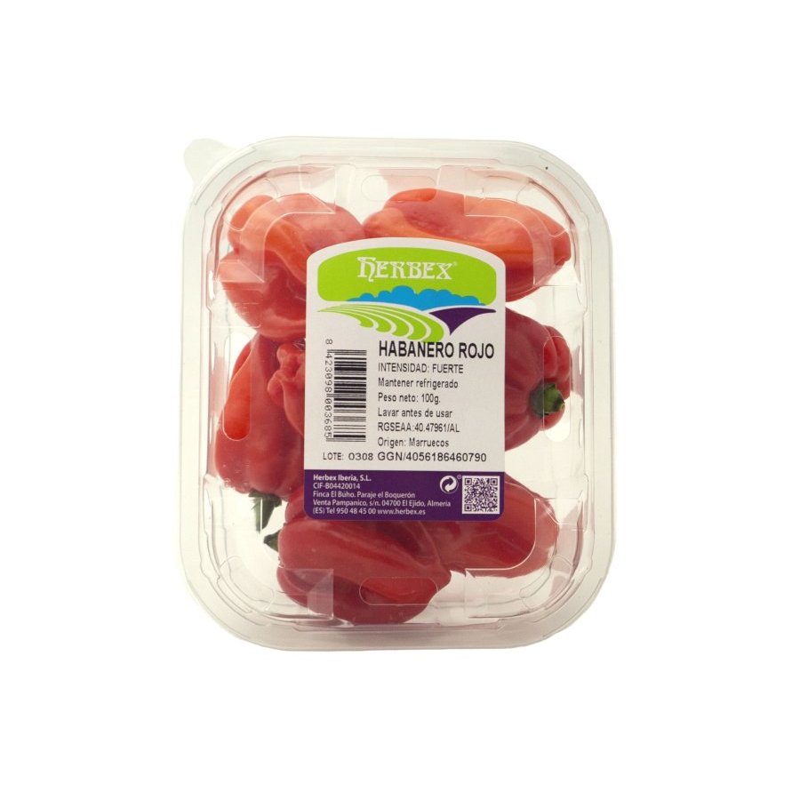 Habanero rojo categoría 1ª calibre 3/6cm bandeja 100 g
