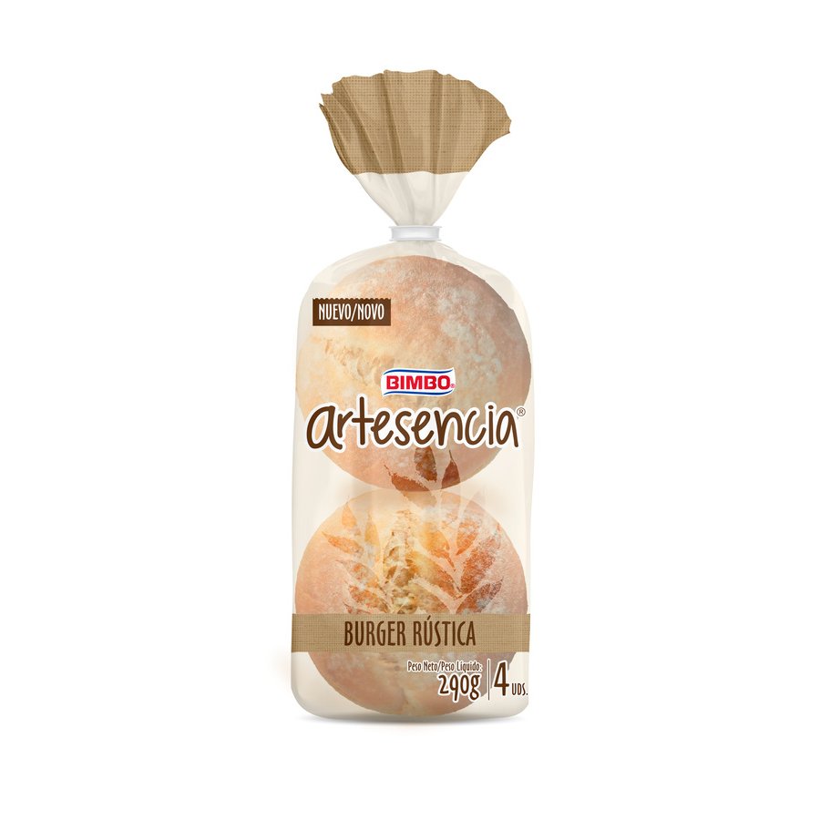 Pan Burger rústica BIMBO Artesencia 4 unidades 290 g