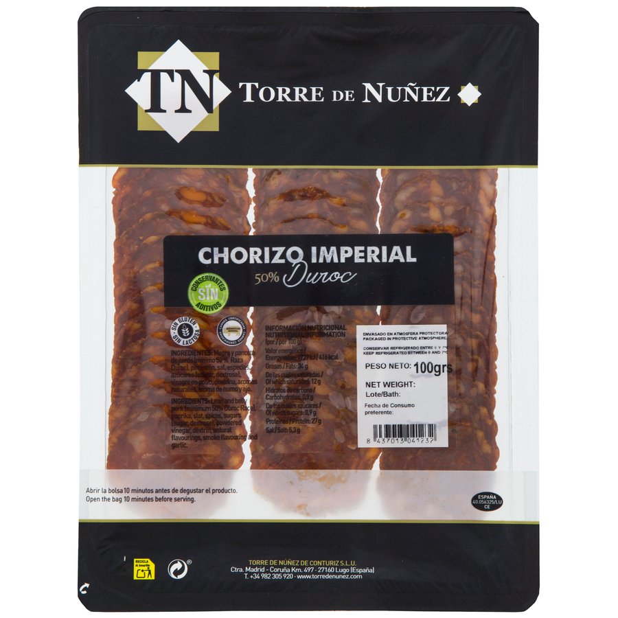 Chorizo imperial 50% Duroc TORRE NUÑEZ lonchas 100 g
