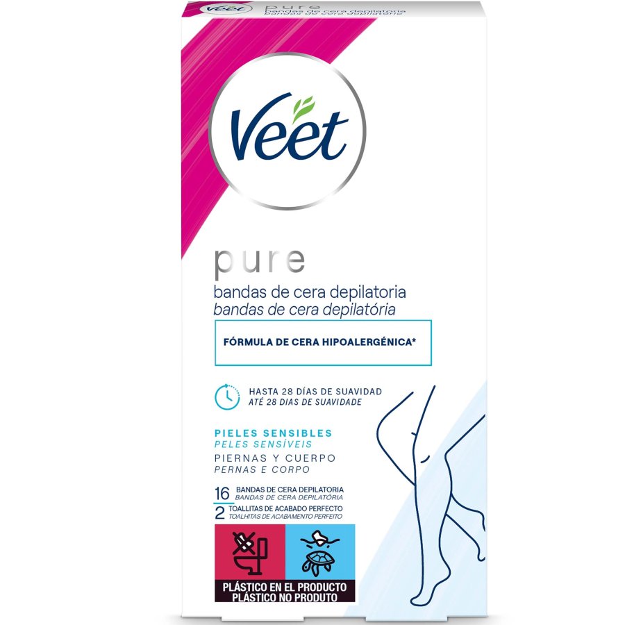 Bandas cera depilación corporal VEET Pure Sens 16 unidades