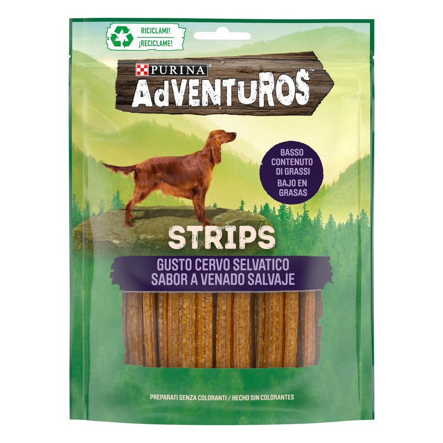 Snack perro PURINA Adventuros strips sabor a venado salvaje 90 g