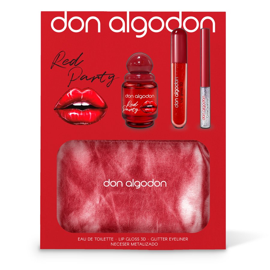 Estuche DON ALGODON Red Party (colonia+lipgloss+eyel+neceser)