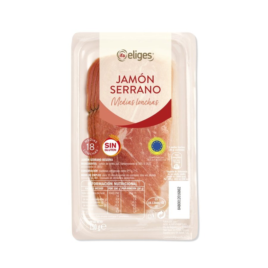 Jamón serrano reserva IFA ELIGES medias lonchas 150 g