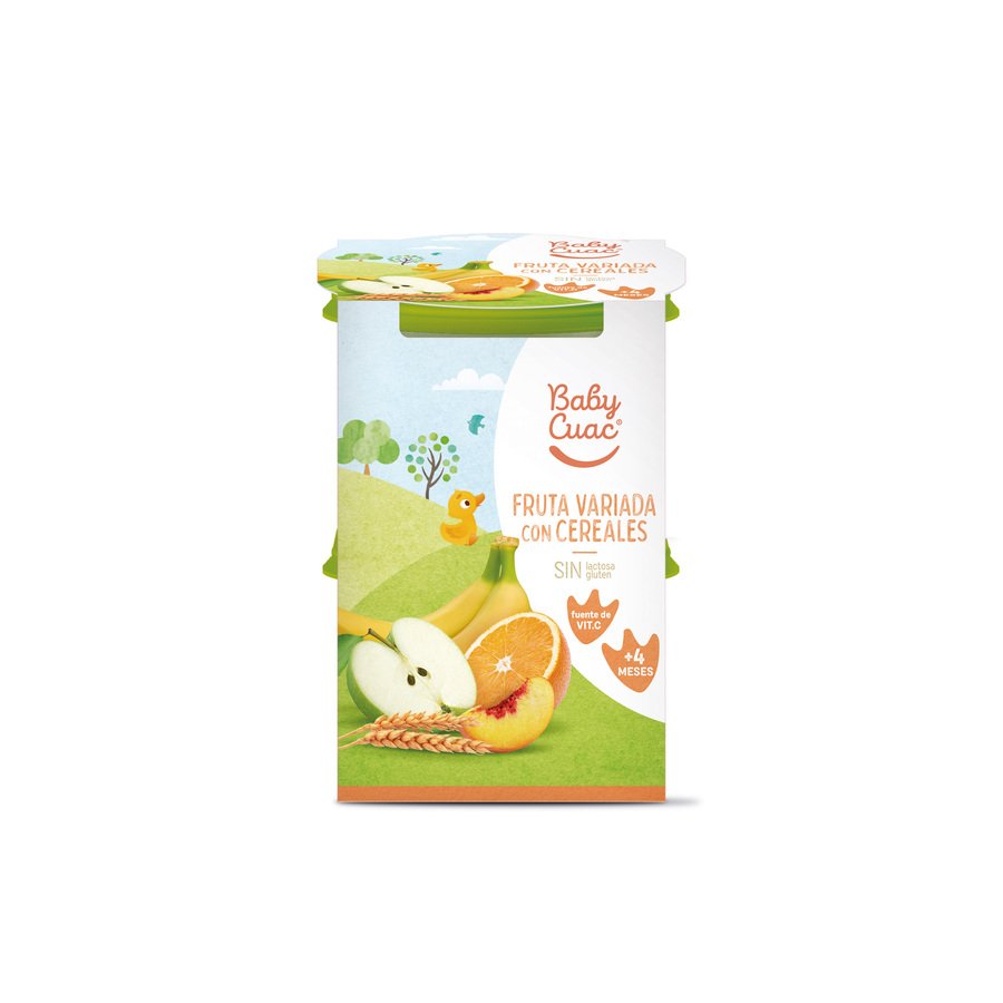Alimento infantil BABY CUAC fruta variada con cereales 2X200 g