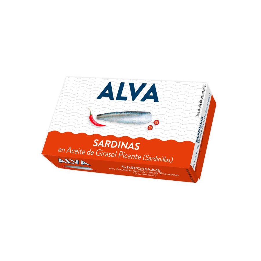 Sardinillas en aceite de girasol picantes ALVA 88 g pn.