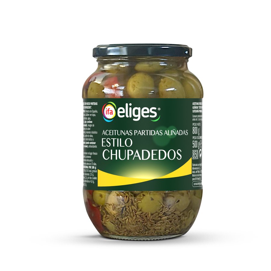 Aceituna aliñada IFA ELIGES partida estilo chupadedos frasco 500 g