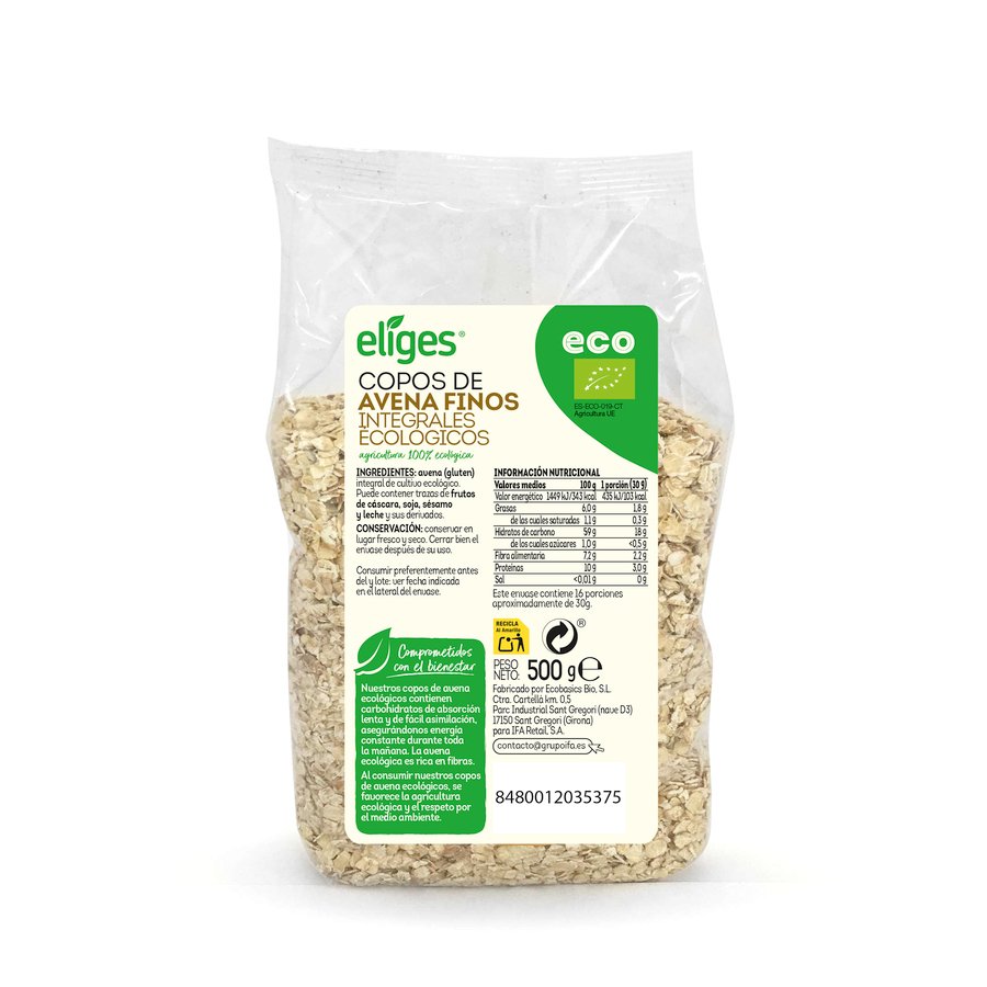 Copos de avena finos integrales ECO ELIGES 500 g