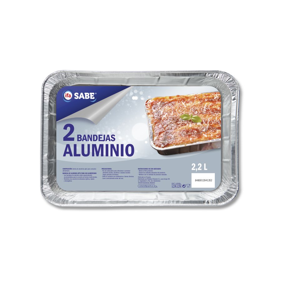 Bandejas aluminio rectangulares IFA SABE 2,2 l. 2 unidades