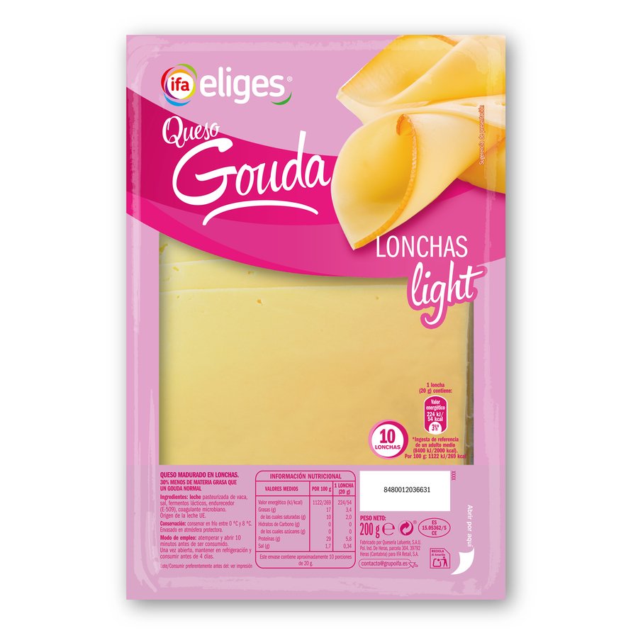 Queso gouda light IFA ELIGES 10 lonchas 200 G