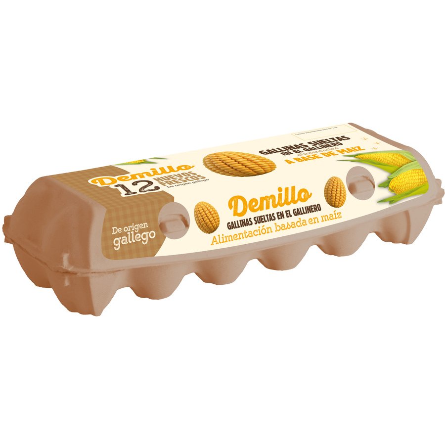 Huevos de gallinas alimentadas con maíz suelo DEMILLO 12 unidades (LIBRES DE JAULA)