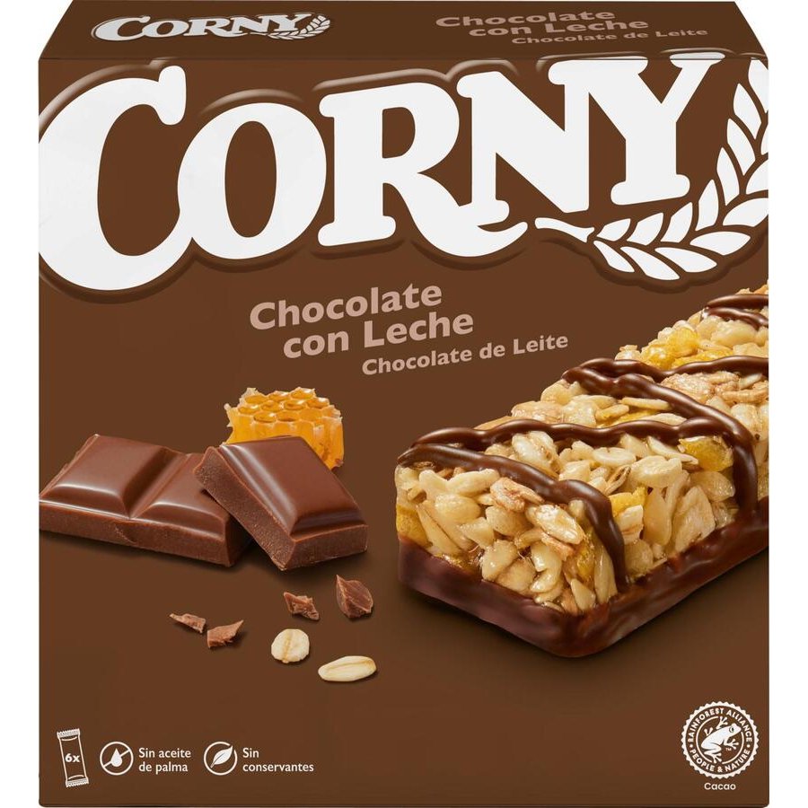 Barritas de cereales CORNY muesly chocolate con leche 6x25 g