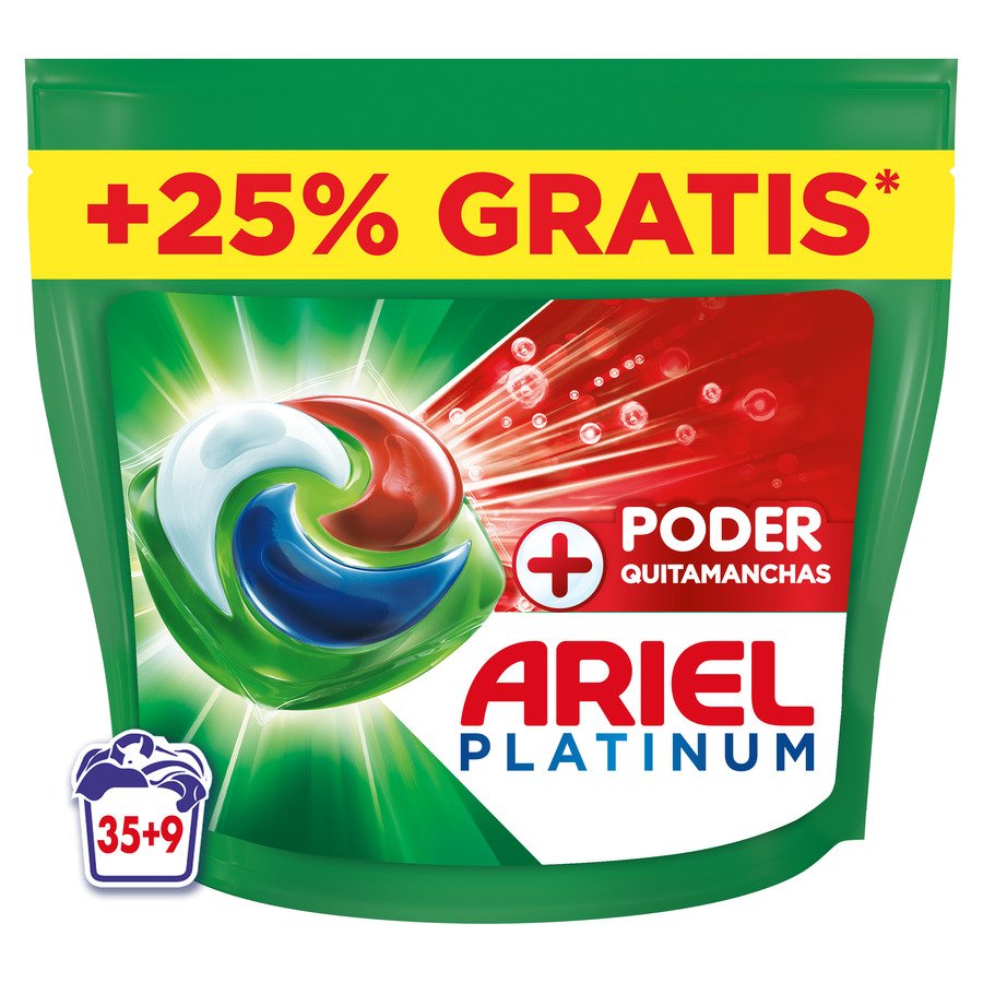 Detergente caps ARIEL Pods platinum + poder quitamanchas 35 unidades + 25% gratis