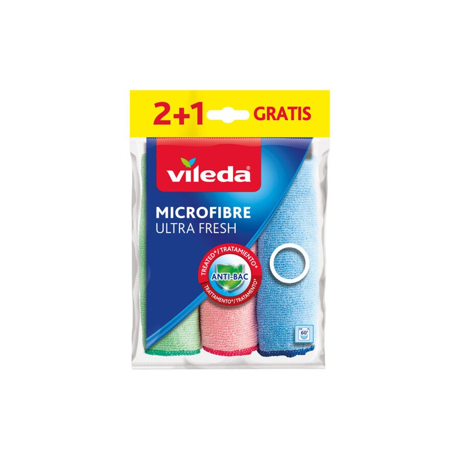 Bayeta VILEDA microfibra ultrafresh 2 unidades + 1 gratis
