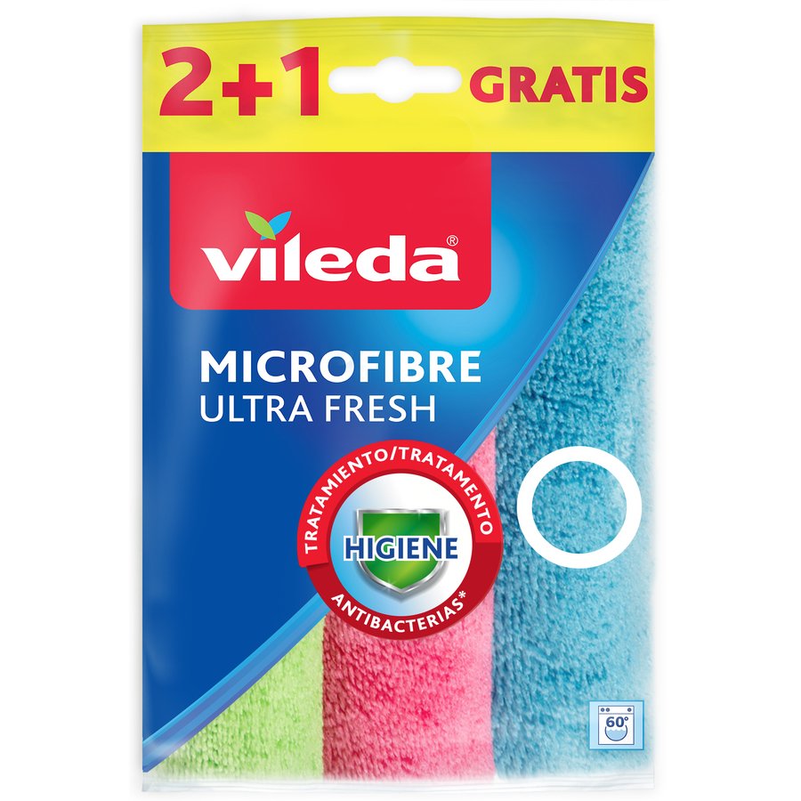 Bayeta VILEDA microfibra ultrafresh 2 unidades + 1 gratis